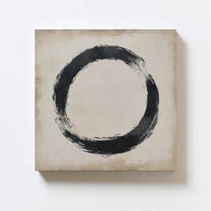 Zen Enso Circle Canvas Art, Minimalist Japanese Painting Effect, Elegant Black Ink Canvas Print, Perfect Gift for Mindfulness and Meditation