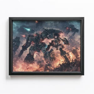 Retro Mecha Battle Poster Print, Cyberpunk Anime Wall Art, 80s-90s Sci-Fi Aesthetic Decor, Perfect Gift for Anime and Gamer Fans