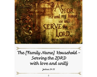 Personalized Family Biblical Poster - Joshua 24:15, Custom Bible Art, Jewish Christian Decor