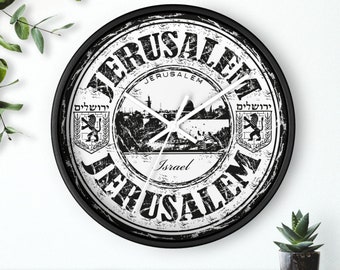 Jerusalem Stamp Biblical Wall Clock, Vintage Old City View Timepiece for Home