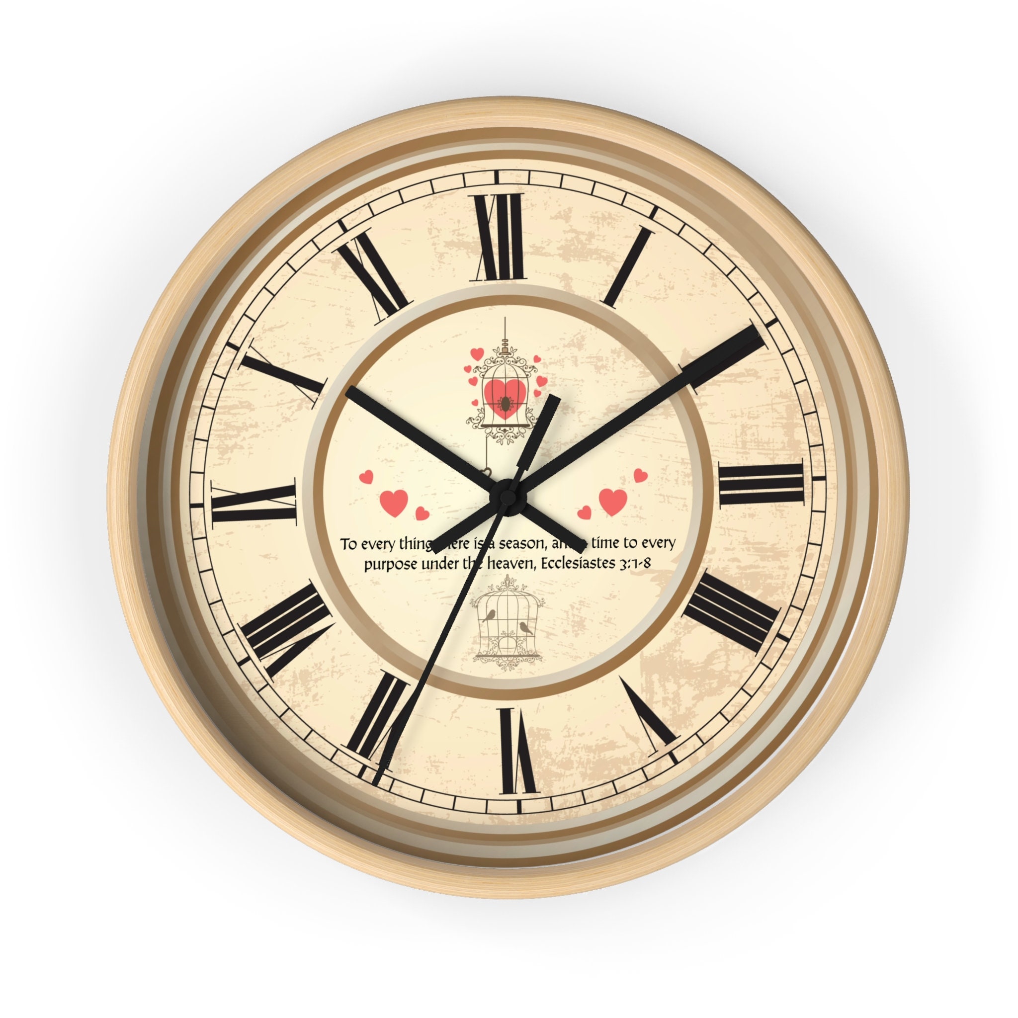 Biblical Wall Clock Ecclesiastes 3:1 - Vintage Clock with Roman Numerals, Spiritual Home Decor