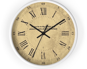 Biblical Scriptures Wooden Clock - 1 Samuel 25:6 Bible Verse - | Roman Numerals | Wall Clock