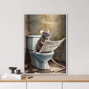 トイレのネズミ、AI 生成、トイレの動物、ネズミ、新聞、ビンテージ ポートレート、動物のポートレート、デジタル アート、ポスター、面白い動物のポートレート、