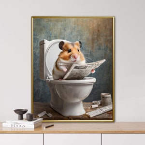 Hamster auf dem WC, KI generiert, WC Tiere, Stinktier, Zeitung, Vintage Porträt, tierisches Porträt, Digi Art, Poster, lustiges Tierporträt,