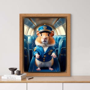 Flugbegleiter Hamster, KI generiert, Wandkunst, tierisches Poster, lustiges Tierportrait, Hamster, Inkjet Print, Flugzeuge, Geschenk