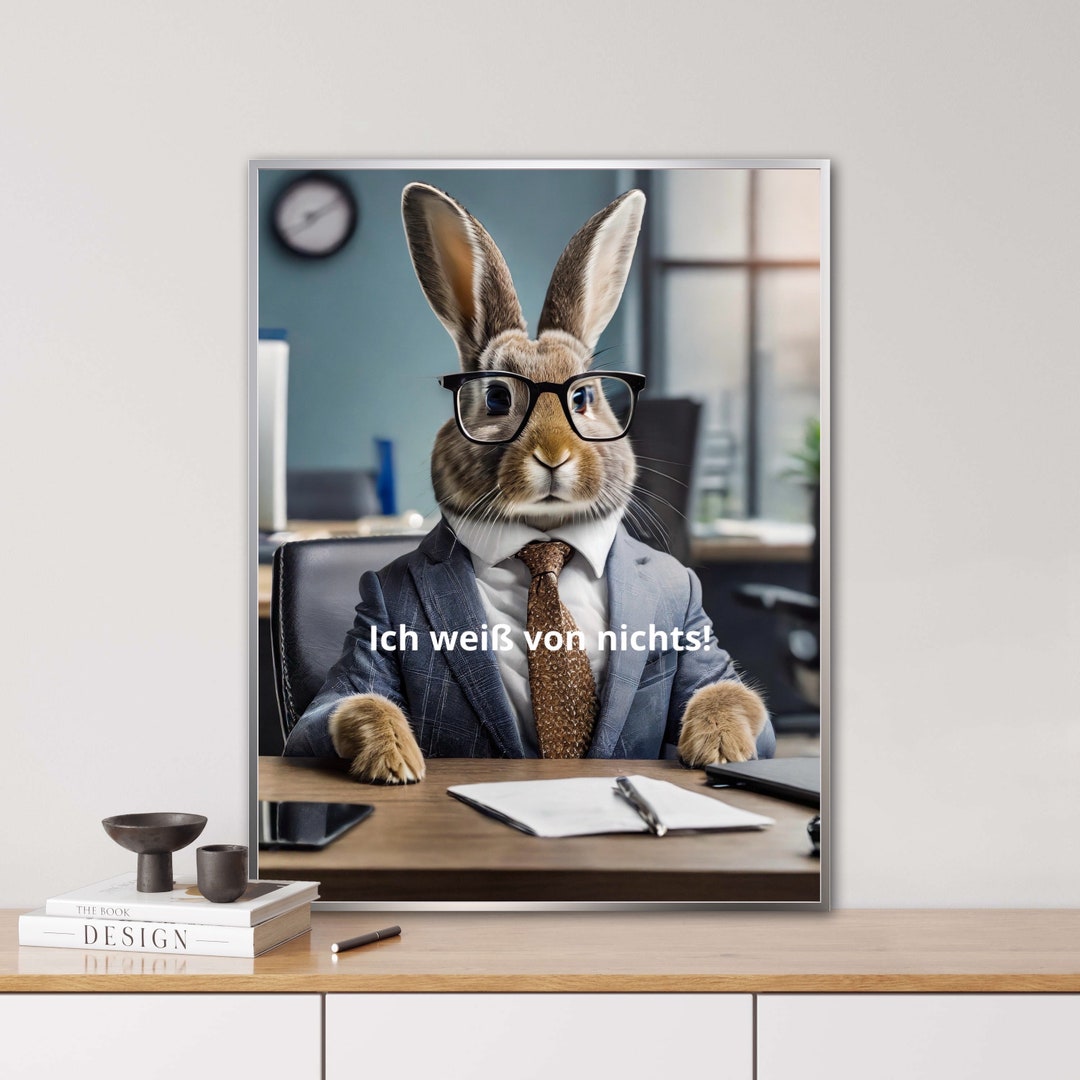 Rabbit in the Office, AI Generated, Funny Saying Poster, Animal ...