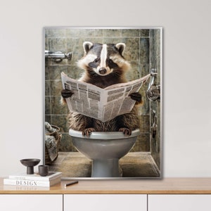 Badger on the toilet, AI generated, toilet animals, rat, newspaper, vintage portrait, animal portrait, digi art, poster, funny animal portrait,