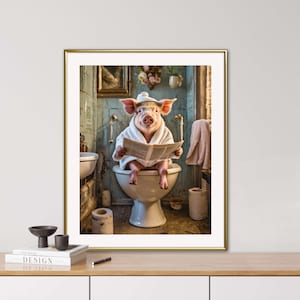 Cerdo en el baño, generado por IA, animales de baño, cerdo, periódico, retrato de animales, arte digital, póster, retrato de animales divertido, baño de invitados,