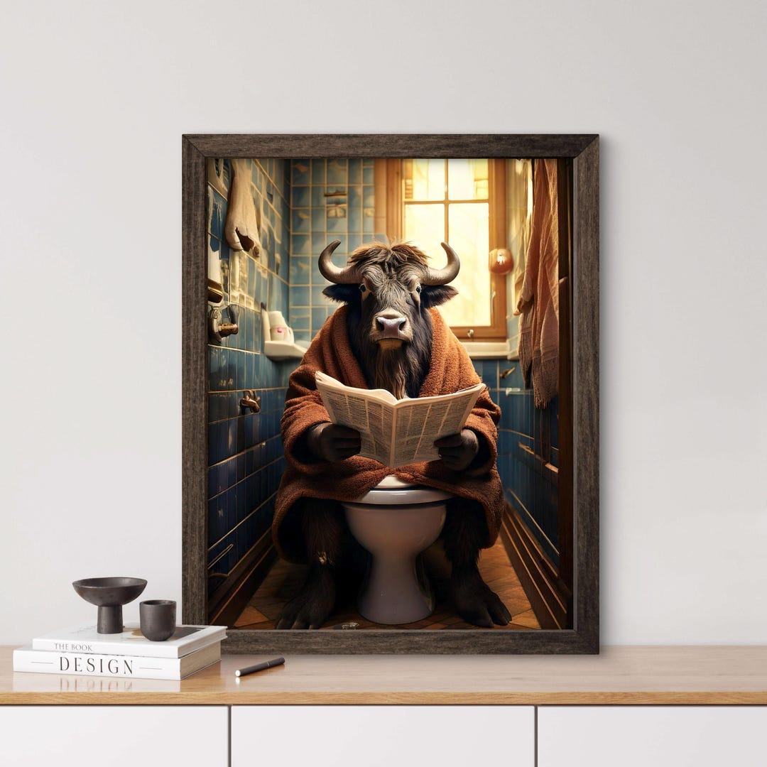 Buffalo on the Toilet, AI Generated, Toilet Animals, Buffalo, Newspaper ...