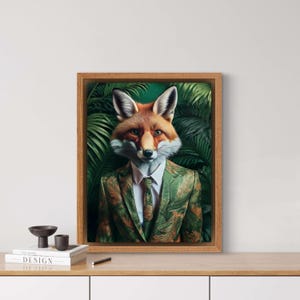 Volpe della giungla in abito, generato dall'intelligenza artificiale, abito, ritratto di animale, giungla, arte digitale, poster, ritratto di animale divertente, volpe