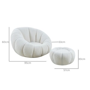 Armchair with swivel stool in cozy teddy fabric for living room and bedroom white, beige, pink image 9