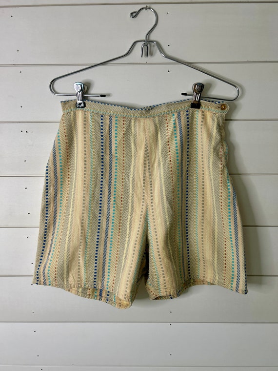 1950s-1960s Striped Woven Cotton Shorts // Neutral