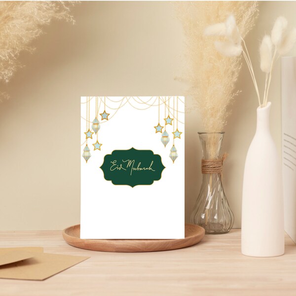 Eid Mubarak Printable Greeting Card, Card For Eid Celebrations, Happy Eid