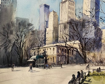 Aquarellmalerei| New York sonniges Stadtblau