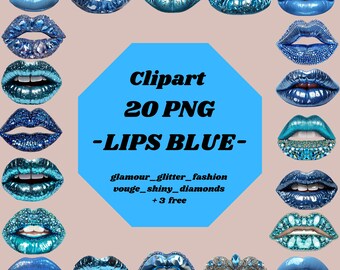 Lips BLUE, 20 PNG, Clipart/Sticker_shiny, glitter, glimmer, glam, vouge, diamonds_3D_real look_digital download instant_NO pysikal product