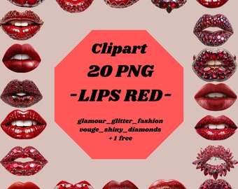 Lips RED, 20 PNG, Clipart/Sticker_shiny, glitter, glimmer, glam, vouge, diamonds_3D_real look_digital download instant_NO pysikal product