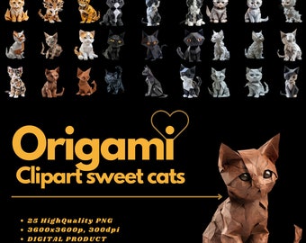 Origami SWEET CATS/ KITTEN Clipart/Sticker 25 PNG_amazing paper art_3D_real look_digital download instant_NO pysikal product