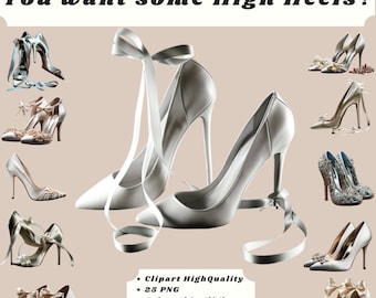 High Heels/ Shoes White 25 PNG, Clipart/Sticker_shiny, glitter, glimmer, glam,vouge_3D_real look_digital download instant_NO pysikal product