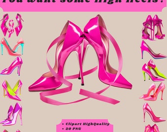 High Heels/ Shoes PINK, 20 PNG, Clipart/Sticker_shiny, glitter, glimmer, glam,vouge_3D_real look_digital download instant_NO pysikal product