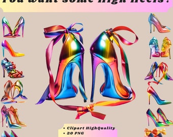 High Heels/ Shoes Rainbow, 20 PNG + 4 free, Clipart/Sticker_shiny, glitter, glimmer_3D_real look_digital download instant_NO pysikal product