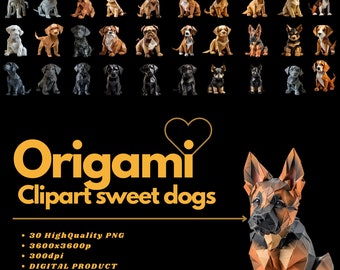 Origami SWEET DOGS/ PUPPY Clipart/Sticker 30 PNG_amazing paper art_3D_real look_digital download instant_NO pysikal product