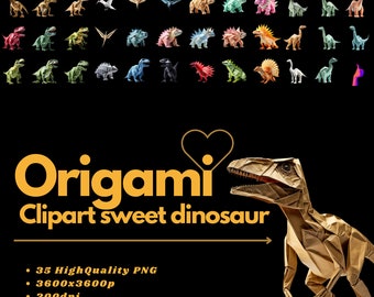 Origami SWEET DINOSAUR Clipart/Sticker 35 PNG_amazing paper art_3D_real look_digital download instant_NO pysikal product