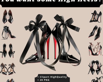 High Heels/ Shoes BLACK/RED, 20 PNG, Clipart/Sticker_shiny, glitter, glimmer, glam_3D_real look_digital download instant_NO pysikal product