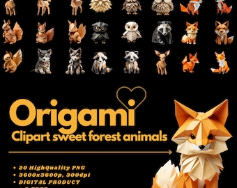 Origami SWEET FOREST ANIMALS Clipart/Sticker 20 PNG_amazing paper art_3D_real look_digital download instant_NO pysikal product