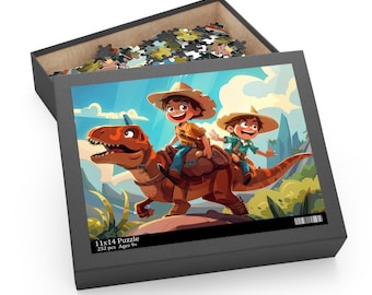 Cowboy Kid auf einem Dinosaurier, Puzzlespiele für kreative Familienaktivitäten Spieleabend, Inspirational Puzzle (120, 252, 500 Teile)