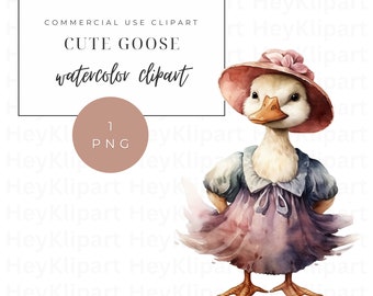 Watercolor Goose Clipart - Cute Goose Mother - 1 Single PNG Image - Nursery Wall Art - Farm Animals- Digital Download - Commercial Use
