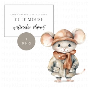 Cute Mouse Clipart Watercolor  - Cute Animal - 1 Single PNG Image - Instant Download - Junk Journals - Card Making - Commercial License