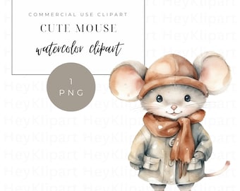 Schattige muis clipart aquarel - schattige dieren - 1 enkele png-afbeelding - direct downloaden - ongewenste tijdschriften - kaarten maken - commerciële licentie