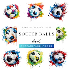10 Soccer Balls png, Watercolor Clipart PNG, Soccer posters, Soccer printable art, Sublimation, Commercial use, Digital Download