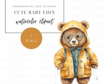 Watercolor Teddy Bear Clipart: Boho Winter PNG (Commercial Use)