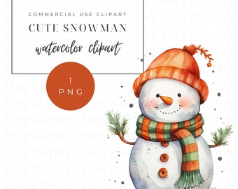 Muñeco de nieve en acuarela: Imagen PNG de Navidad e invierno (descarga digital)