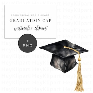 Graduation Cap Clipart - 1 Single PNG Image - Digital Download - Watercolor High School Grad PNG - Commercial Use