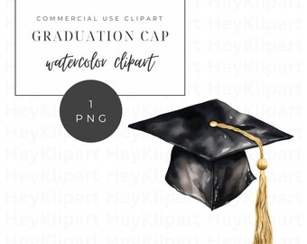 Watercolor Graduation Cap Clipart: Single PNG Image (Digital Download)