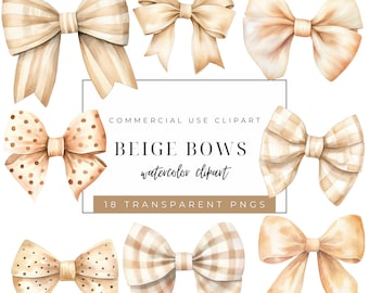 Clipart aquarelle noeud beige : décoration de chambre de bébé neutre (téléchargement numérique)