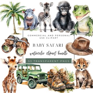 Aquarelle des cliparts animaux de la jungle, Clipart animaux mignons de la jungle, bébé animal Safari PNG, Clipart baby shower, Lion tigre singe girafe