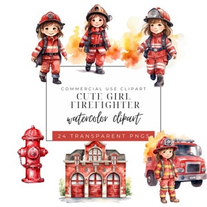 24 Fire Department Watercolor Clipart PNG, Fire Station Fireman, PNG Clipart | Fire Fighter Fire Truck Birthday, Girl Firefighter