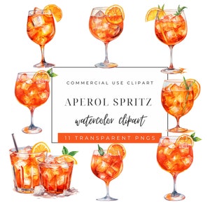 Aperol Spritz Clipart, Bebidas de verano, PNG de alta calidad, Gráfico de bebida de cóctel, Descarga instantánea, Uso comercial