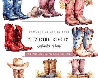 Watercolor Cowgirl Boots Clipart: Pink Western PNGs (Digital Download)