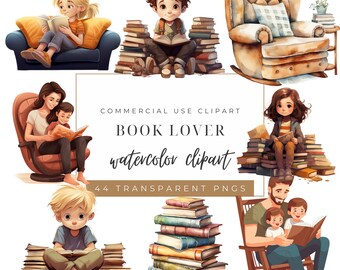 Book Lovers Watercolor Clipart Bundle, Transparent Background, Cozy Reading, Fall Into Reading, Boho Book Lover, Commercial Use