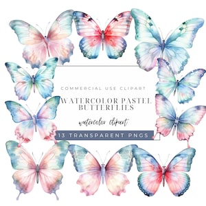 Watercolor Pastel Butterflies Clipart - Transparent PNGs - Watercolor Butterflies - Butterfly Illustrations and Graphics - Commercial use