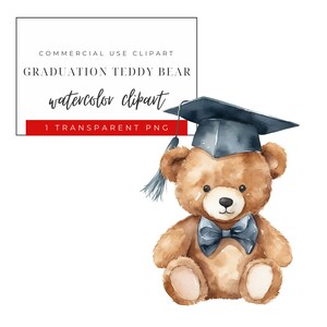 Preschool Graduation Clipart - Cute Teddy Bear - 1 Single PNG Image - Digital Download - Watercolor Kindergarten Clipart - Commercial Use