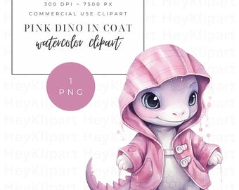 Clipart de dinosaurio rosa: Dinosaurio de acuarela con pelaje (PNG, licencia comercial)