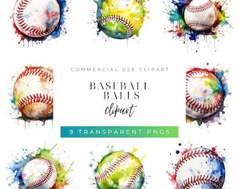 9 Baseball Balls png, Watercolor Clipart PNG, Baseball posters, Baseball printable art, Sublimation, Commercial use, Digital Download