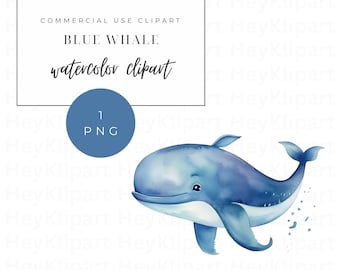 Blue Whale Watercolor Clipart: Nursery Wall Art (Digital Download)