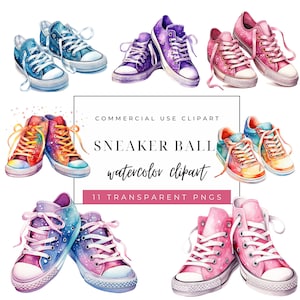 Aquarell Turnschuhe Clipart - Bunte Turnschuhe - Süße Mode PNG Bilder - Sofortiger Download - Sneaker Ball - Sweet 16 Geburtstagseinladung