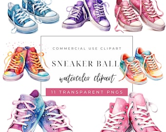 Clipart di scarpe da ginnastica ad acquerello: immagini PNG di moda (download immediato)